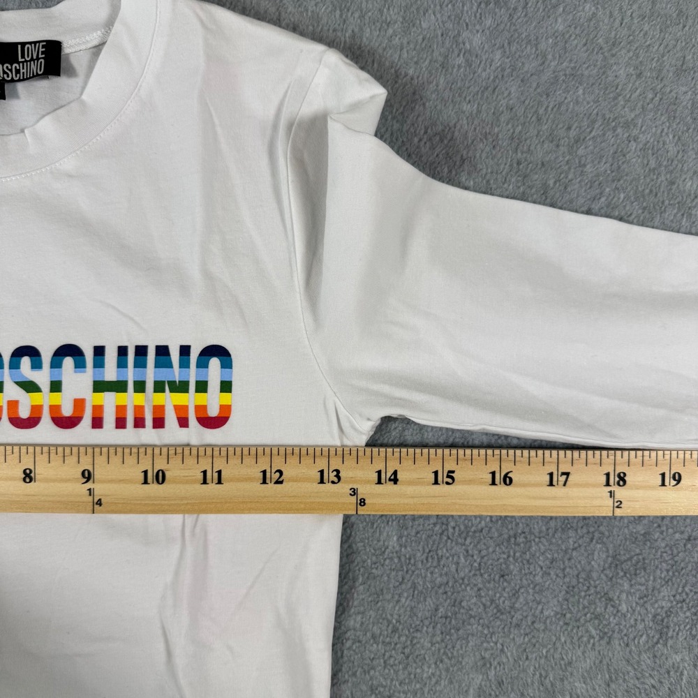 Y2K Love Moschino T-Shirt Women White Rainbow Logo Long Sleeve Top Size 2 - Picture 4 of 8